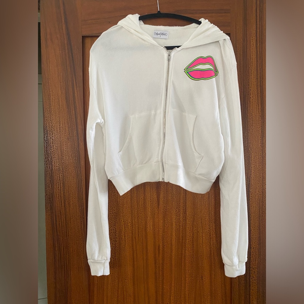Lauren Moshi White Hoodie with Pink Accent